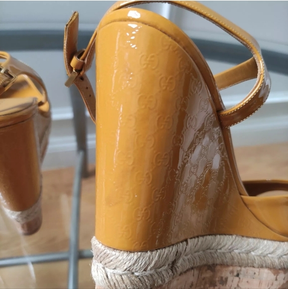Gucci GG monogram espadrille platform wedge sandals 40 Fit 8.5 Strap Chunky Y2K - Picture 14 of 16